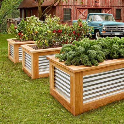 corrugated metal and wood planter box|raised bed using corrugated metal.